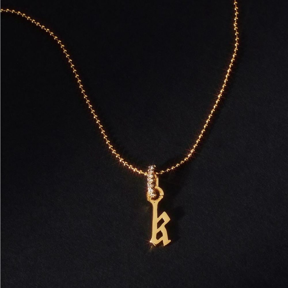 Anthropologie 14K Gold Monogram ‘K’ Pavé Necklace
